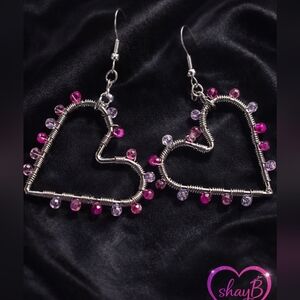 Paparazzi Silver Heart Earrings with Pink and Purple Beads